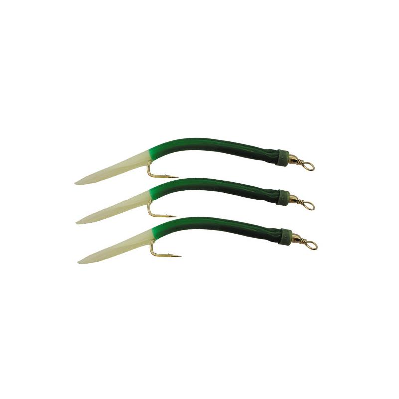 Wiggler kroksett Rigg str. 6/0 Grønn/Lys Gummi mark, 3pk