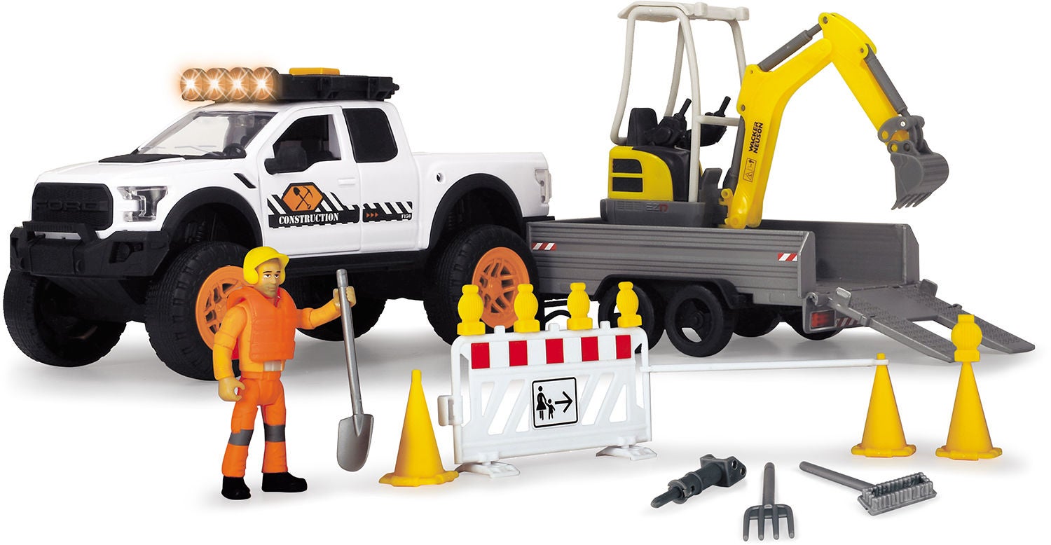 Dickie Toys Arbeidskjøretøy Med Henger Og Gravemaskin